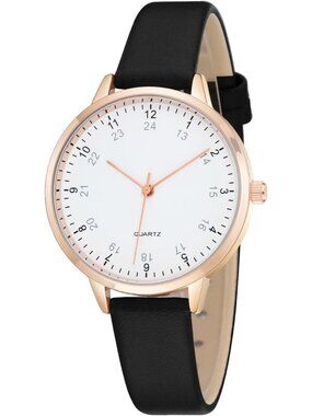 Women's Black White Dial Dainty Analog Leather Waterproof Reloj Para Mujer Watch